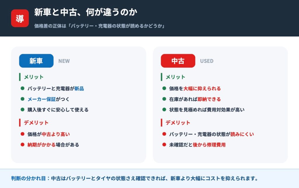 新車と中古の電動高所作業車の違い（メリット・デメリット比較）
